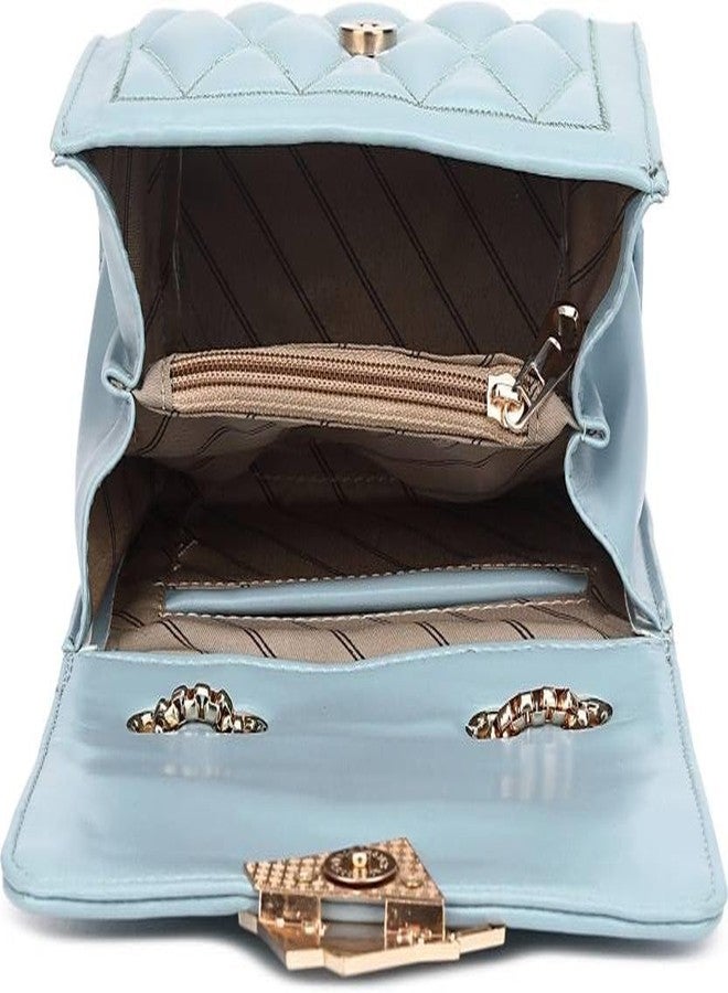 KRIFTY Cross Body Sling Bag for Women with Gold Chain (Blue) - Image 3